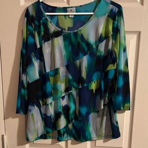 Worthington Blue and Green Abstract Blouse